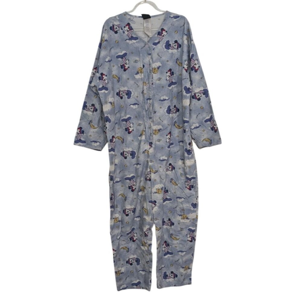 Mickey Unlimited Flannel One Piece Pajamas Size Large Blue Full Body Union Suit